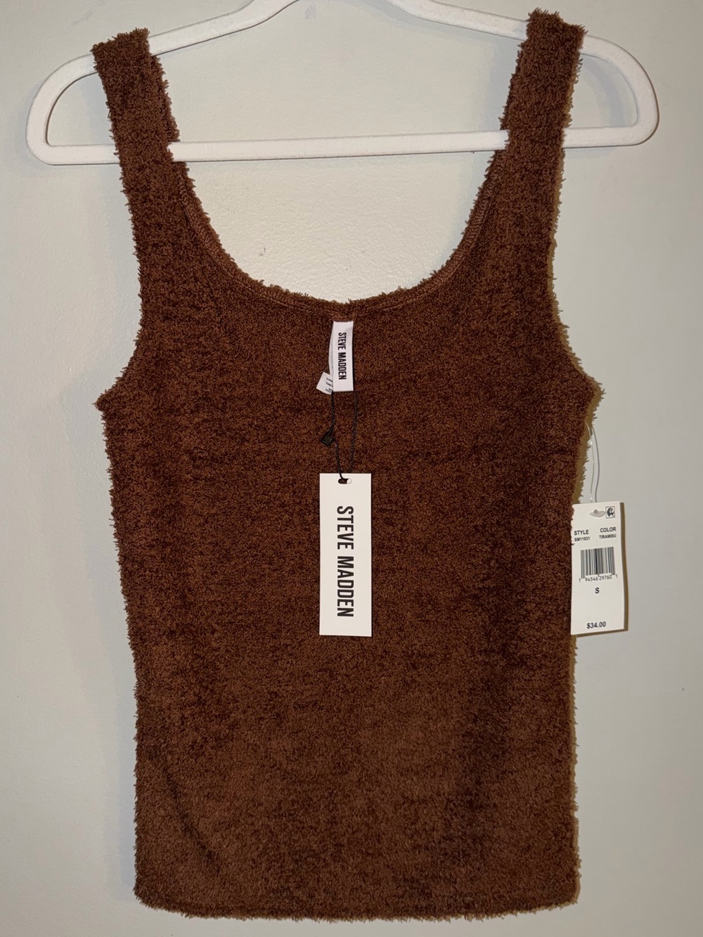 Steve Madden Tiramisu Brown Fuzzy Knit Tank Top Size S NWT